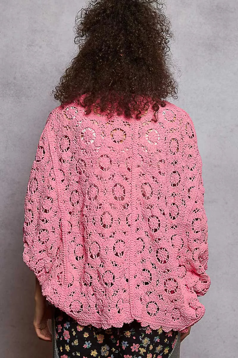 POL BUBBLEGUM PINK / One Size POL Floral Pattern Open Front Cardigan
