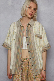 POL CREAM MULTI / S POL Printed Button Down Patchwork Short Sleeve Shirt