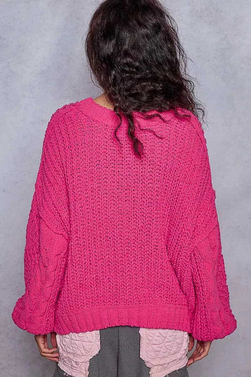 POL Knit Tops POL Cable-Knit Solid V-Neck Cropped Sweater