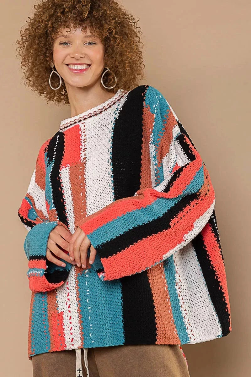 POL Knit Tops POL Color Block Round Neck Oversized Sweater