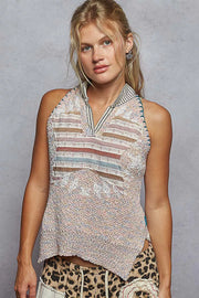 POL LIGHT PINK / S POL Striped Collar Sweater Vest with Star Patch