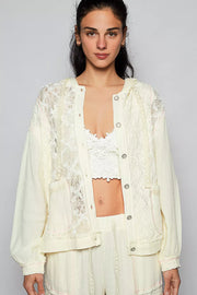 POL NATURAL / S POL Exposed Seam Button Down Hooded Jacket with Lace Detail