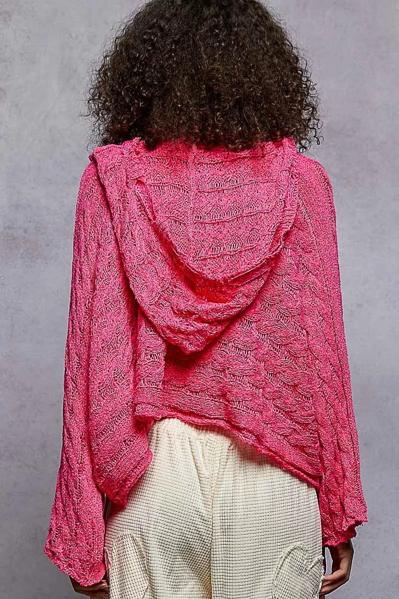 POL POL Cropped Hooded Knit Top with Full Sleeves