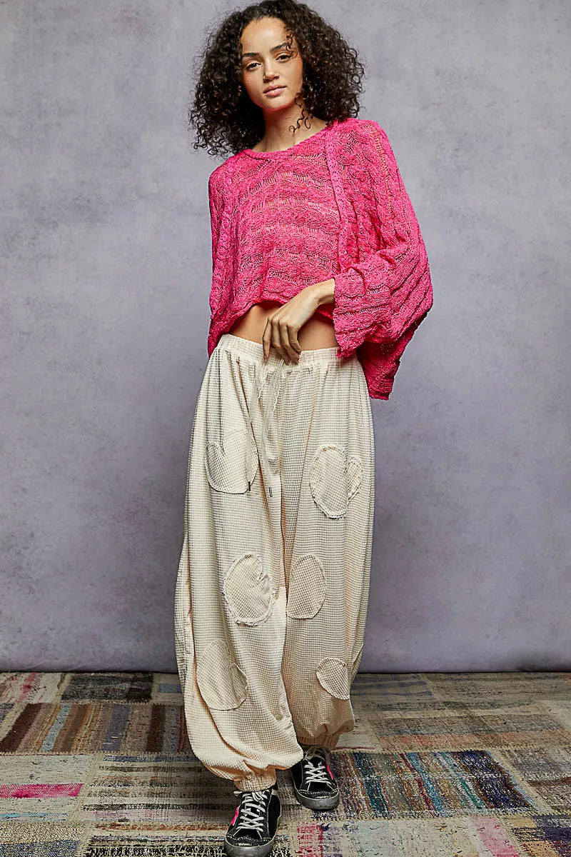 POL POL Cropped Hooded Knit Top with Full Sleeves