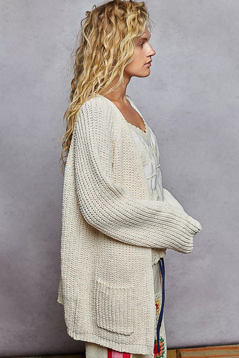 POL POL Open Front Knit Cardigan with Front Pocket