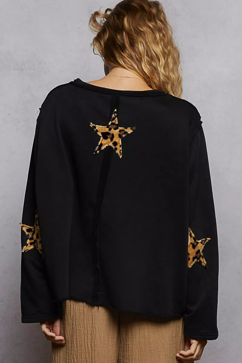 POL POL Round Neck Long Sleeve French Terry Sweatshirt with USA Letter Animal Patch