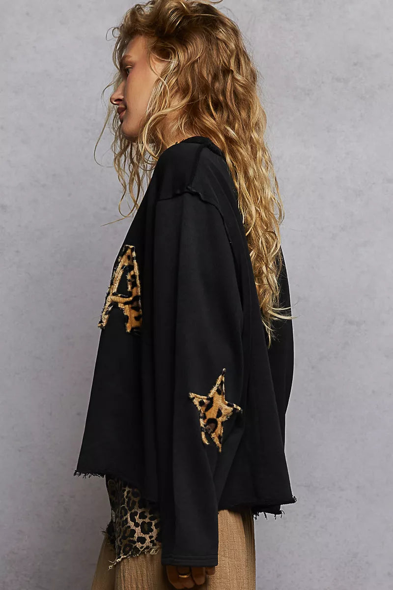 POL POL Round Neck Long Sleeve French Terry Sweatshirt with USA Letter Animal Patch