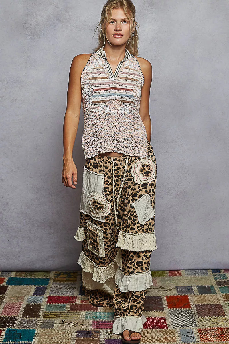 POL POL Striped Collar Sweater Vest with Star Patch