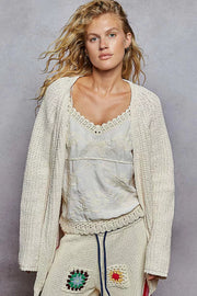 POL POWDER CREAM / S POL Open Front Knit Cardigan with Front Pocket