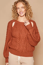 POL Sweater Dresses Fired Brick / S POL Cable Knit Cutout Long Sleeve Sweater