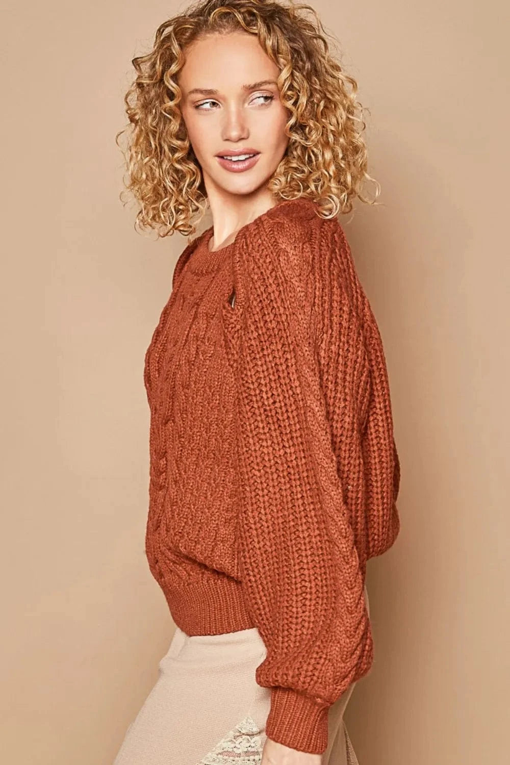 POL Sweater Dresses POL Cable Knit Cutout Long Sleeve Sweater