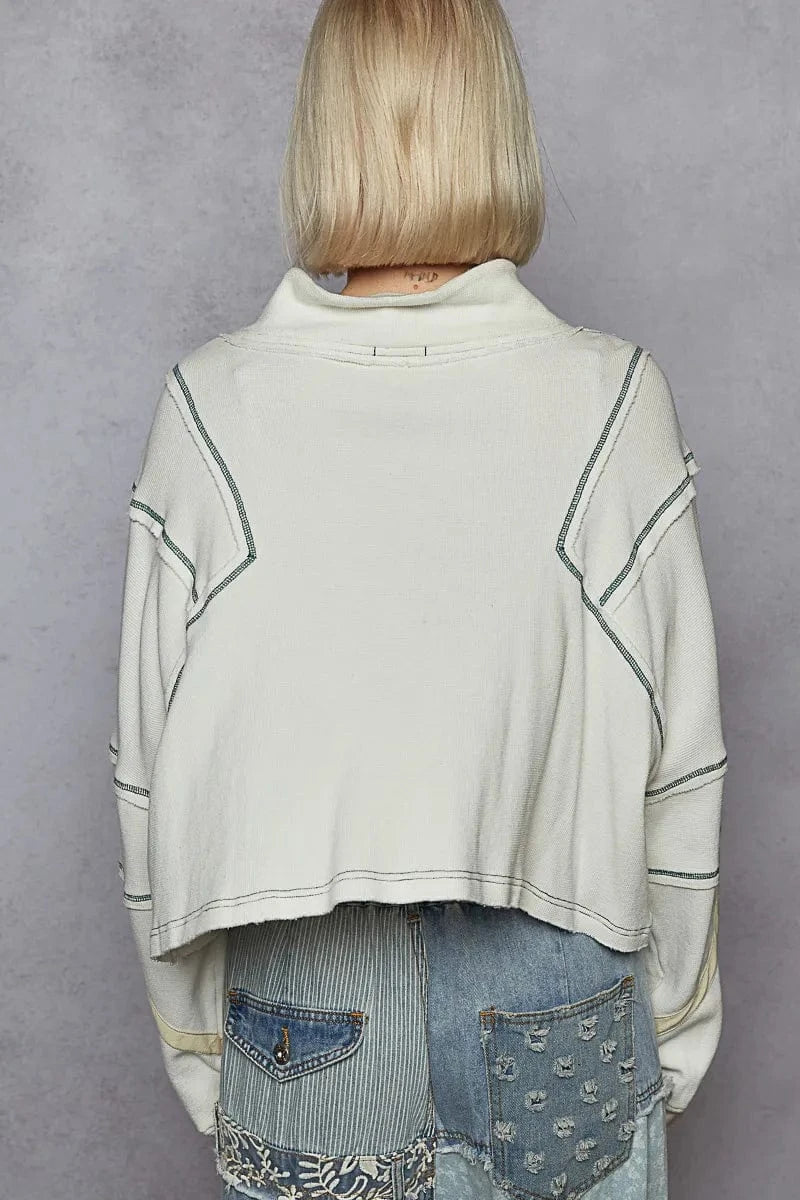 POL Sweatshirts & Hoodies POL Contrast Stitching Zip Front Sweatshirt