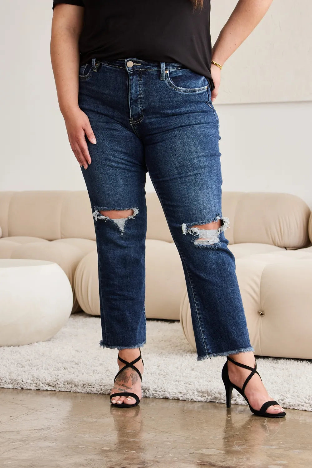 RFM Jeans RFM Crop Dylan Full Size Tummy Control Distressed High Waist Raw Hem Jeans