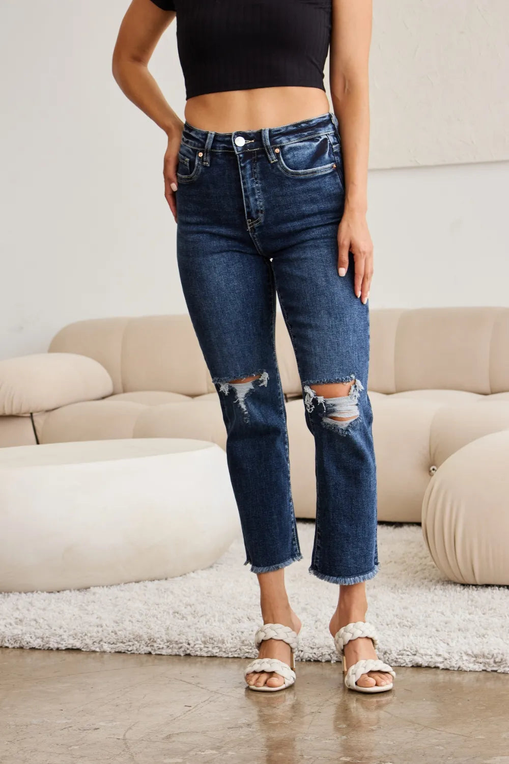 RFM Jeans RFM Crop Dylan Full Size Tummy Control Distressed High Waist Raw Hem Jeans