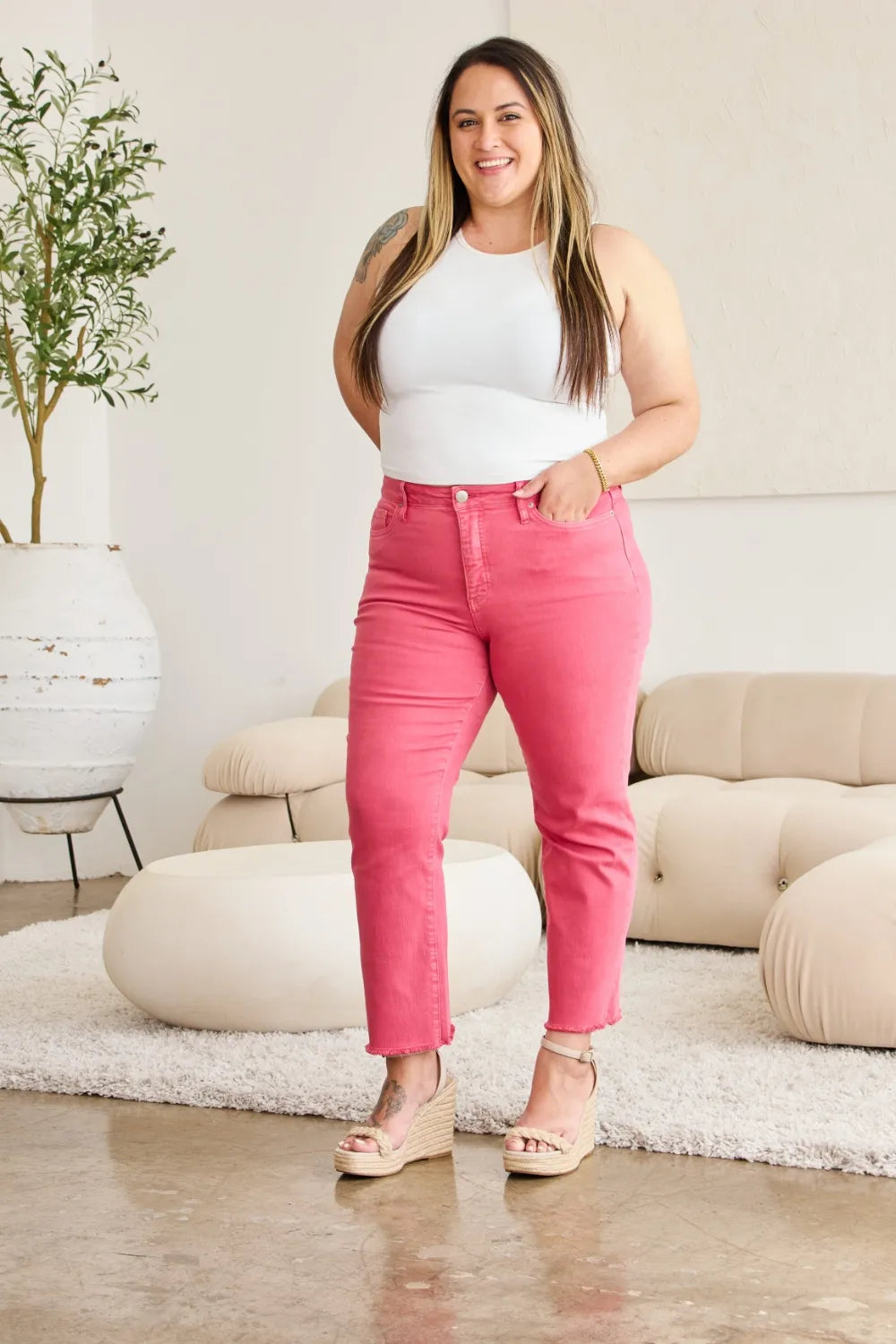 RFM Jeans RFM Crop Dylan Full Size Tummy Control High Waist Raw Hem Jeans