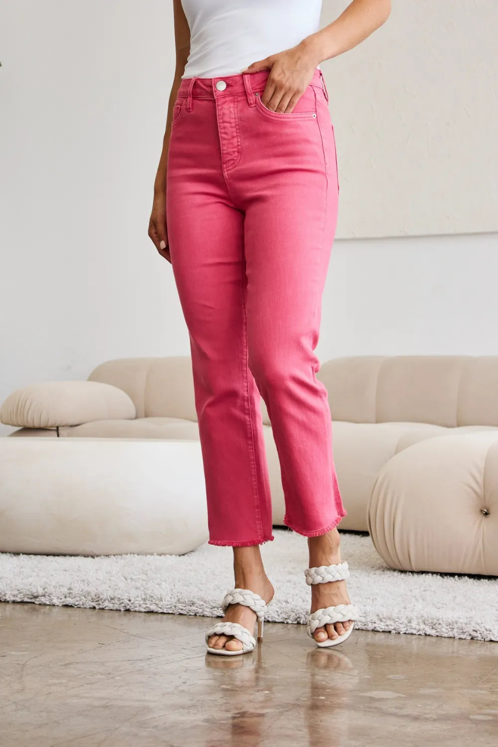 RFM Jeans RFM Crop Dylan Full Size Tummy Control High Waist Raw Hem Jeans