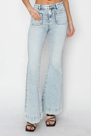 RISEN Jeans Acid Light / 0(24) Risen Full Size High Rise Front Patch Pocket Flare Jeans