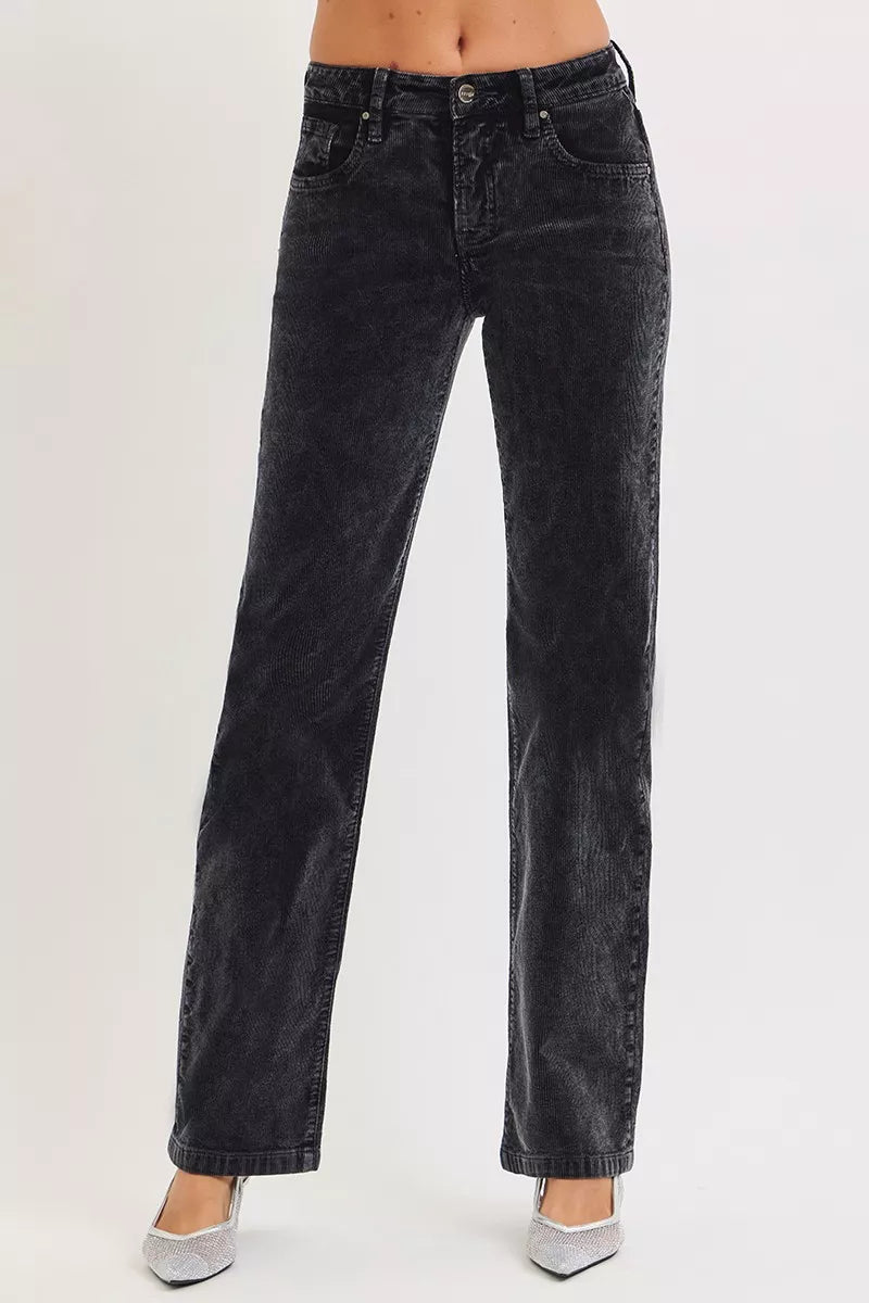 RISEN MIDNIGHT / 0 RISEN Tummy Control Mid Rise Straight Leg Corduroy Pants