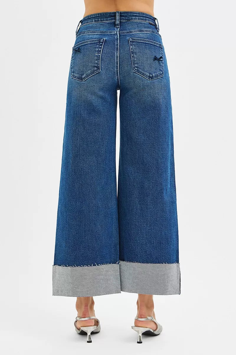 RISEN RISEN High Rise Crop Wide Leg Ribbon Detail Jeans