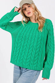 SAGE + FIG Sweater Dresses Emerald / S SAGE + FIG Cable-Knit Long Sleeve Sweater