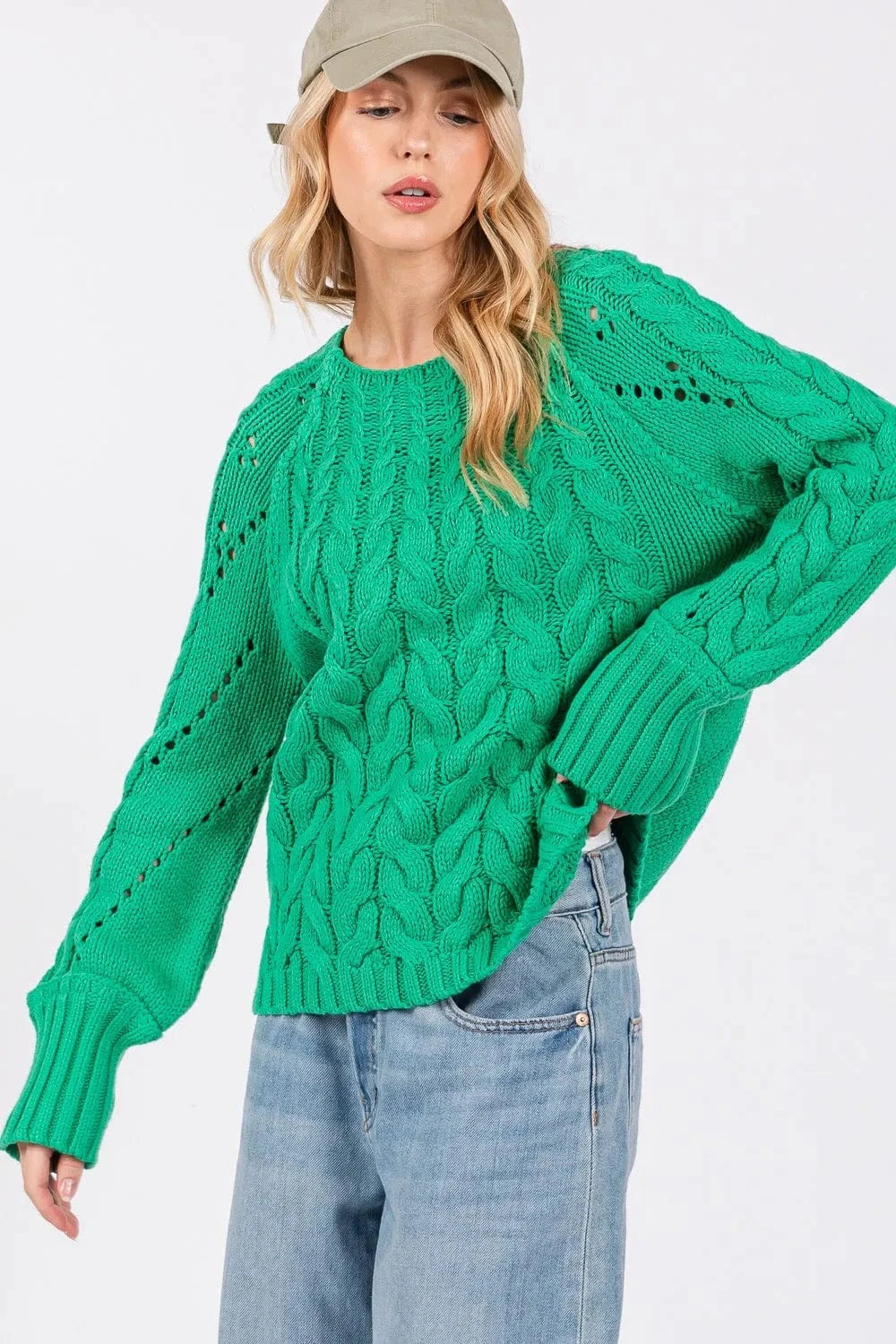 SAGE + FIG Sweater Dresses SAGE + FIG Cable-Knit Long Sleeve Sweater