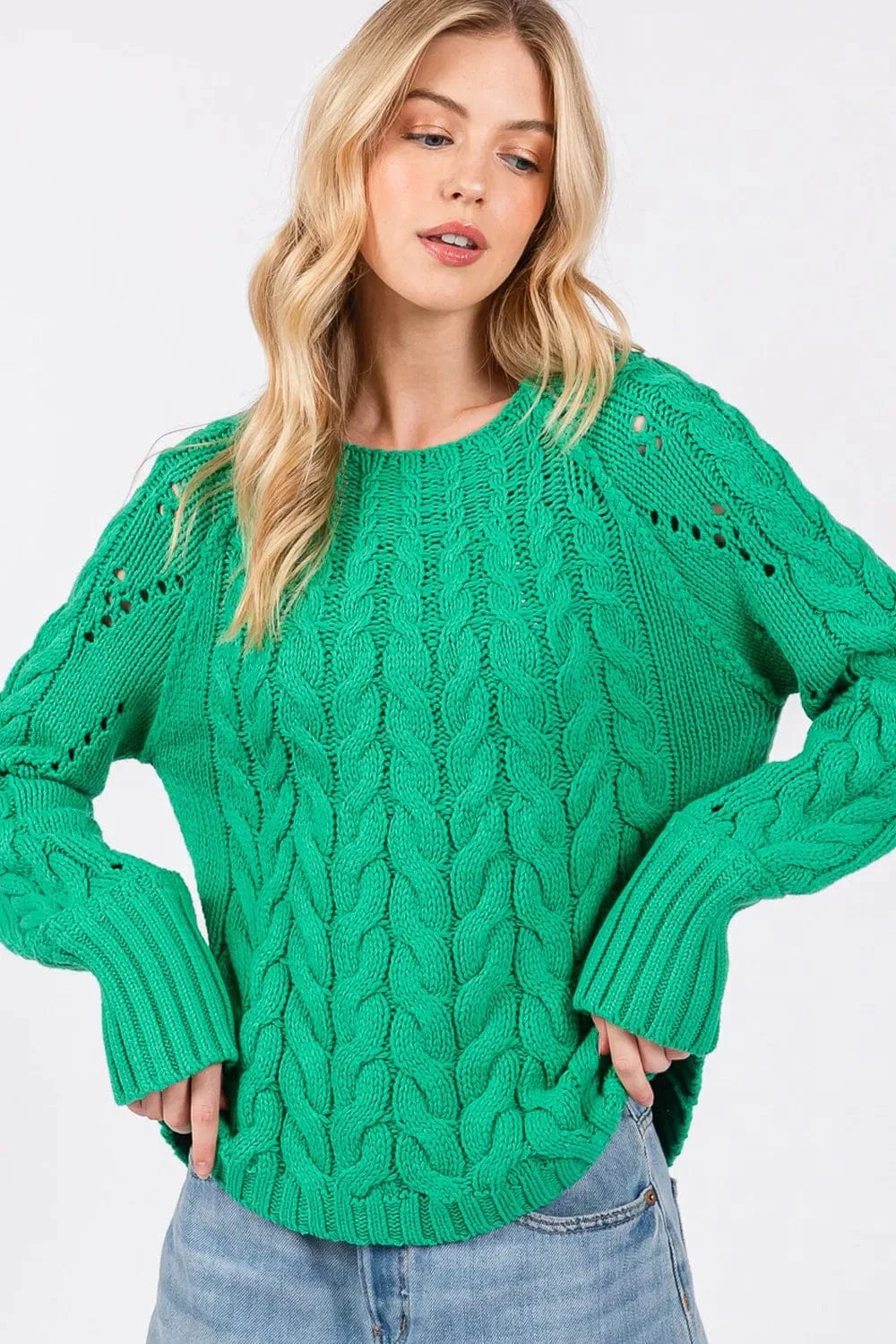 SAGE + FIG Sweater Dresses SAGE + FIG Cable-Knit Long Sleeve Sweater