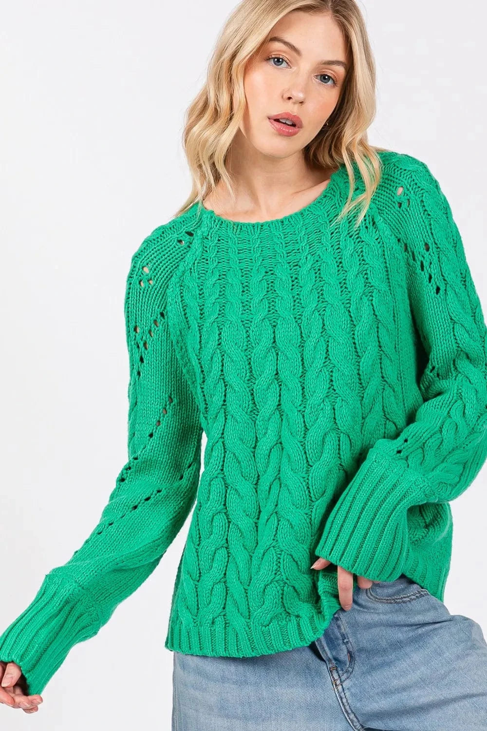 SAGE + FIG Sweater Dresses SAGE + FIG Cable-Knit Long Sleeve Sweater