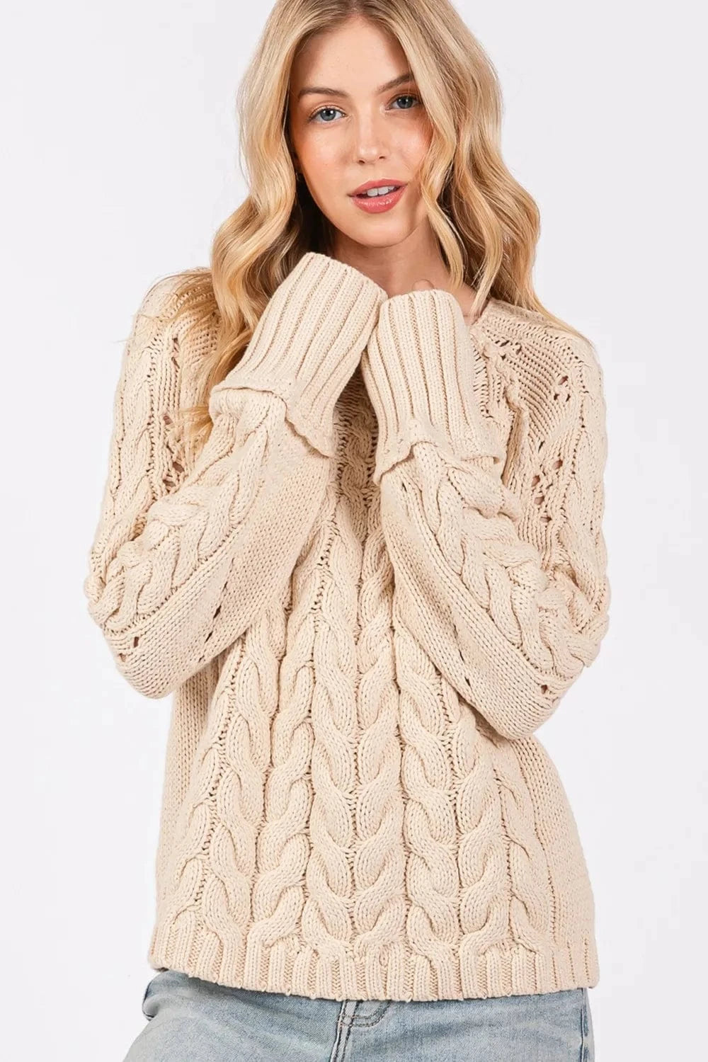 SAGE + FIG Sweater Dresses SAGE + FIG Cable-Knit Long Sleeve Sweater