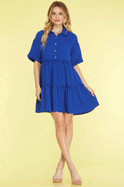 She + Sky Mini Dresses Dark Blue / S She + Sky Full Size Button Front Frill Tiered Mini Dress Plus Size