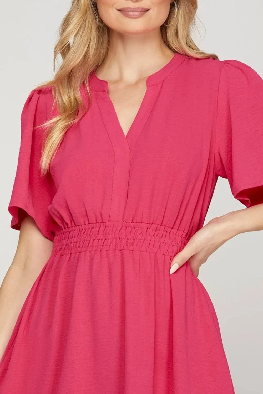 She + Sky Mini Dresses She + Sky Ruffled Hem Notched Flutter Sleeve Mini Dress