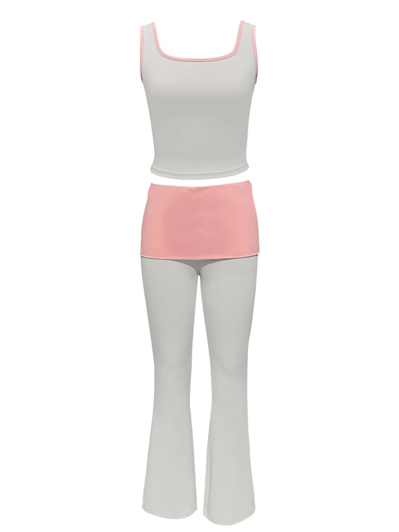 Shiny Contrast Trim Tank and Pants Active Set