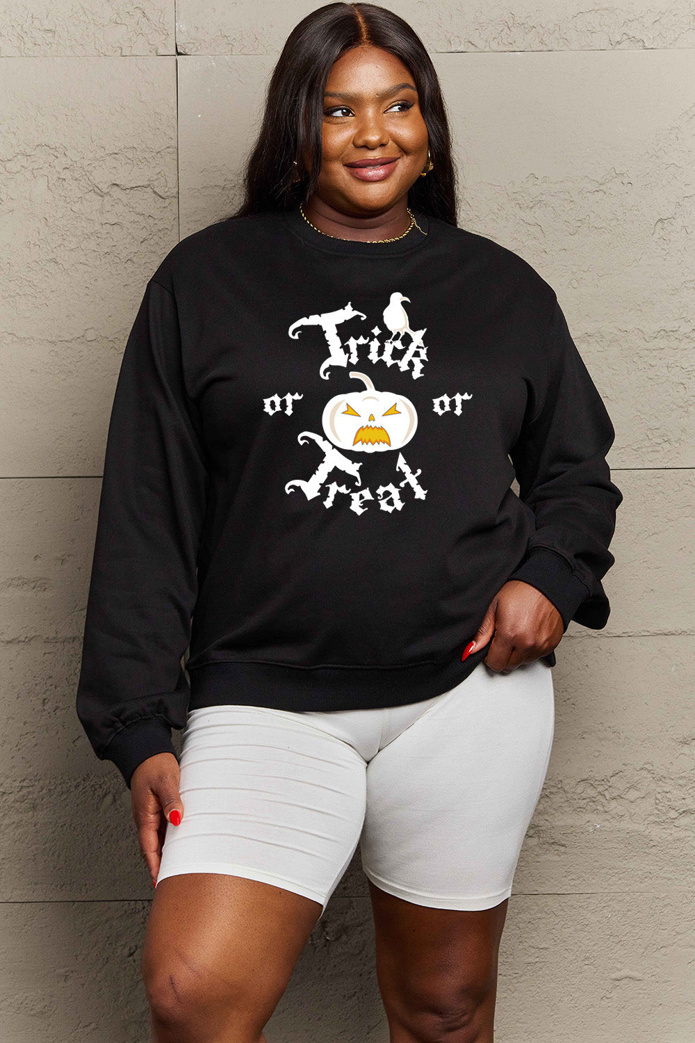 Simply Love Black / S Simply Love Full Size TRICK OR TREAT Graphic Sweatshirt