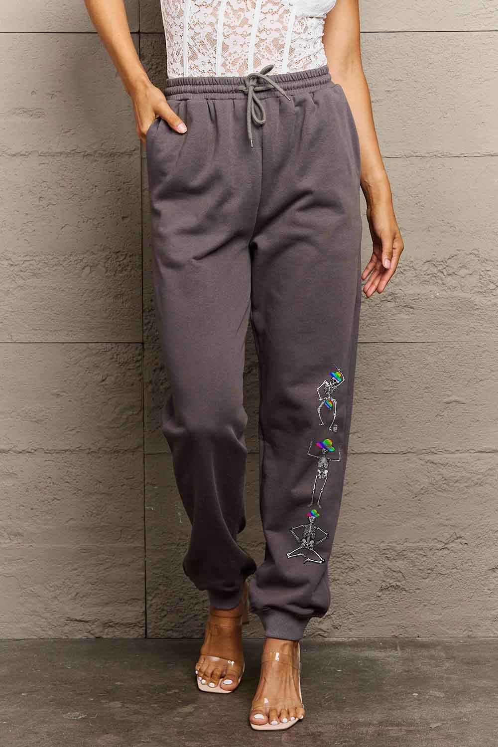 Simply Love Dark Gray / S Simply Love Full Size SKELETON Graphic Sweatpants