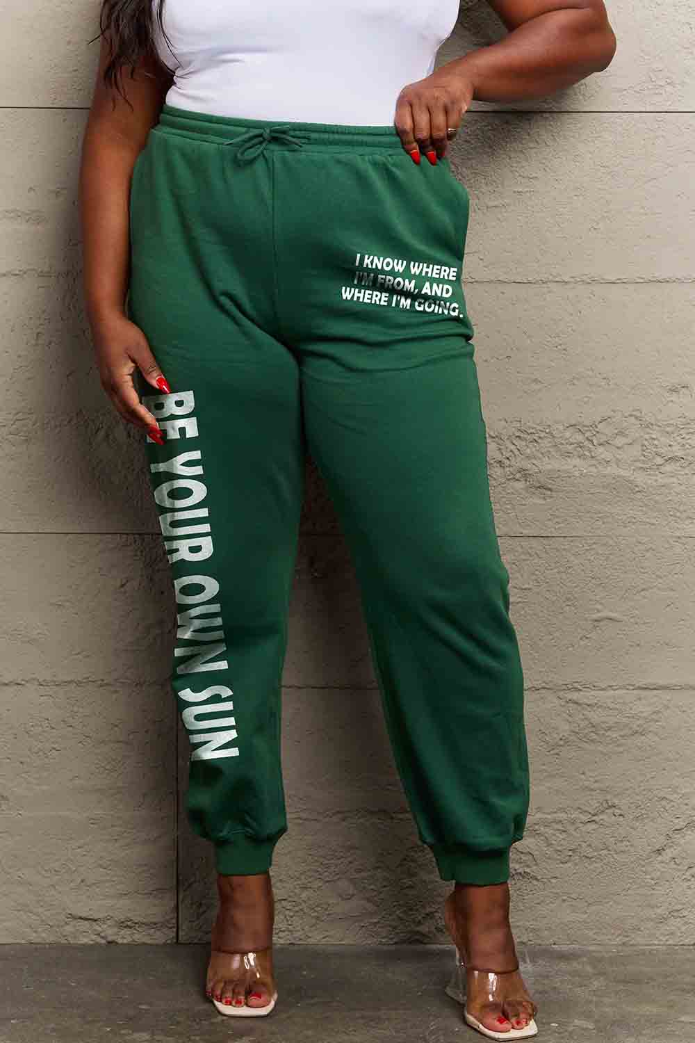 Simply Love Dark Green / S Simply Love Full Size BE YOUR OWN SUN Graphic Sweatpants