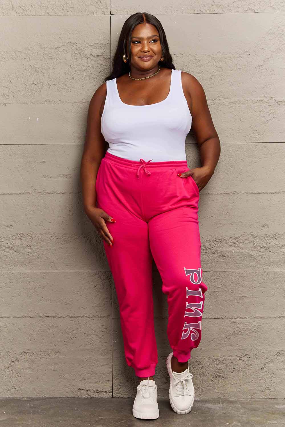 Simply Love Hot Pink / S Simply Love Full Size PINK Graphic Sweatpants