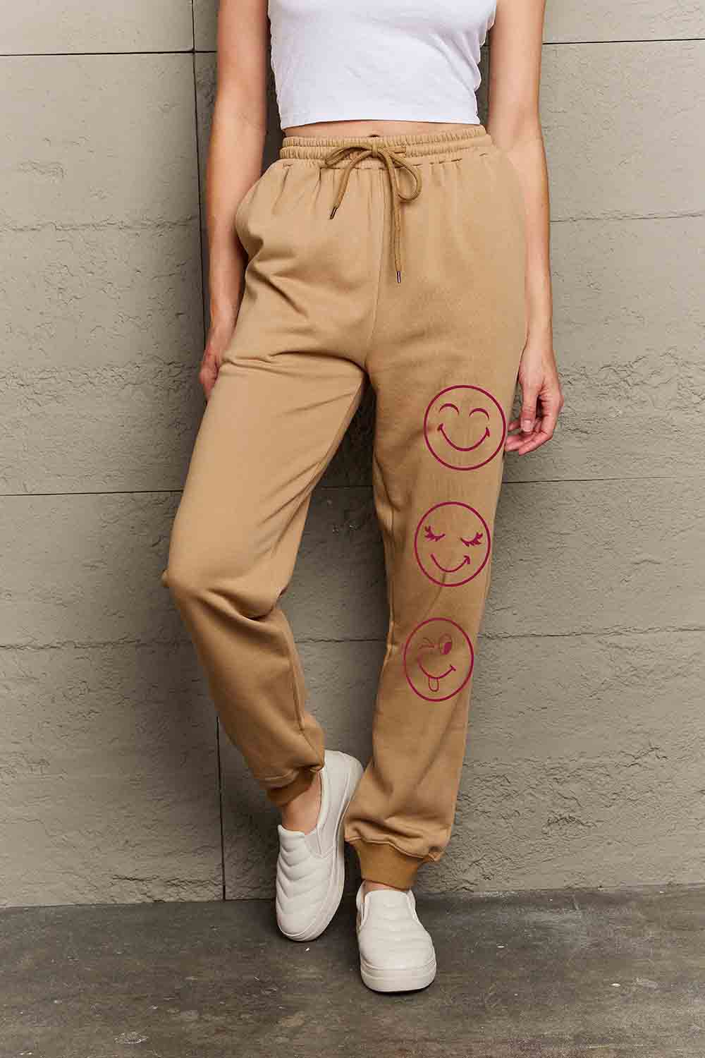 Simply Love Khaki / S Simply Love Full Size Emoji Graphic Sweatpants