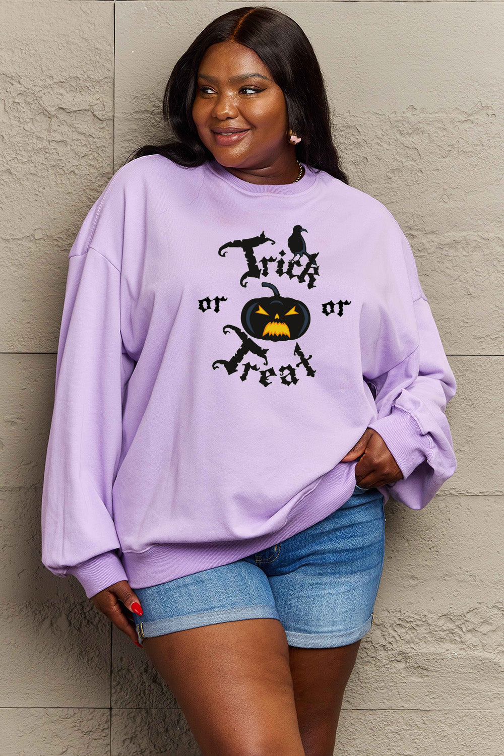 Simply Love Lavender / S Simply Love Full Size TRICK OR TREAT Graphic Sweatshirt