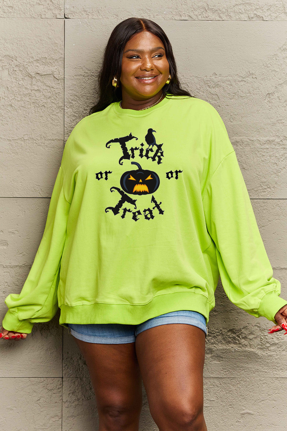 Simply Love Lemon / S Simply Love Full Size TRICK OR TREAT Graphic Sweatshirt