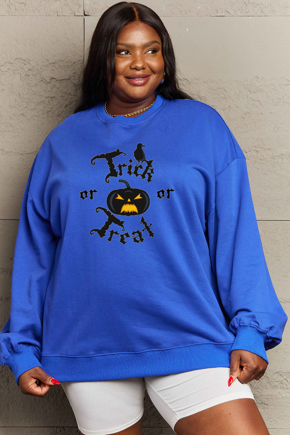 Simply Love Royal  Blue / S Simply Love Full Size TRICK OR TREAT Graphic Sweatshirt