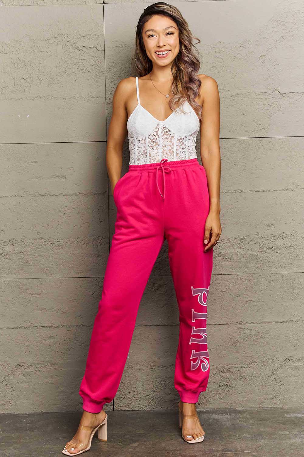 Simply Love Simply Love Full Size PINK Graphic Sweatpants