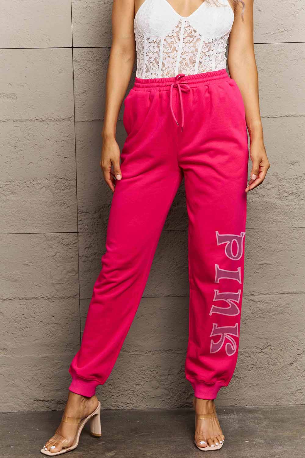 Simply Love Simply Love Full Size PINK Graphic Sweatpants