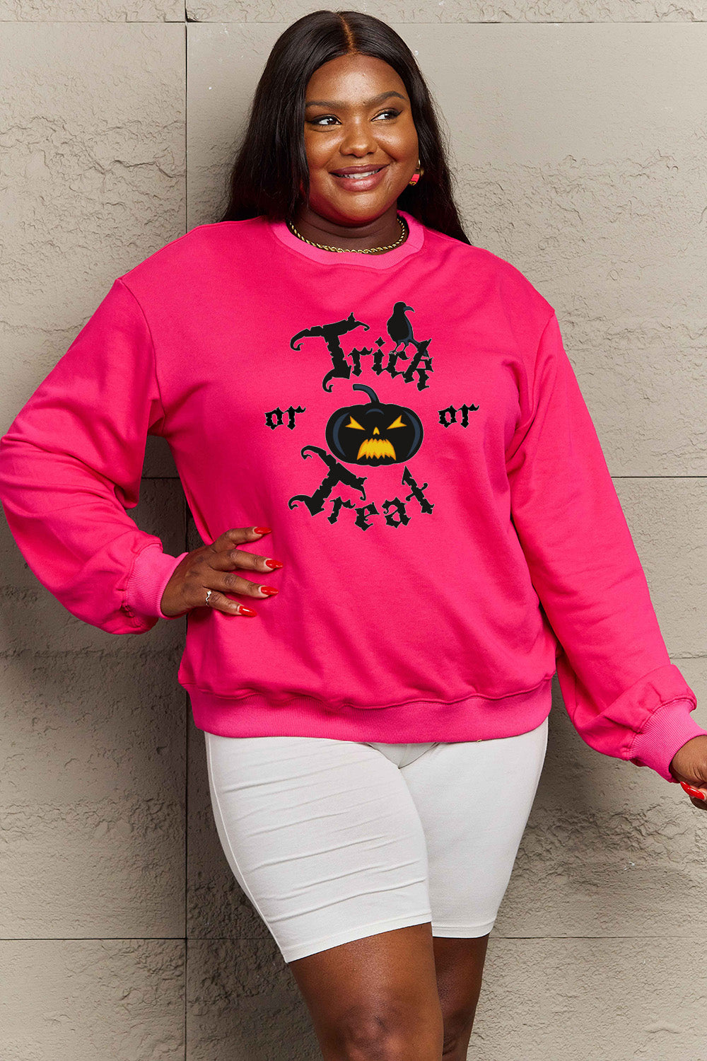 Simply Love Strawberry / S Simply Love Full Size TRICK OR TREAT Graphic Sweatshirt