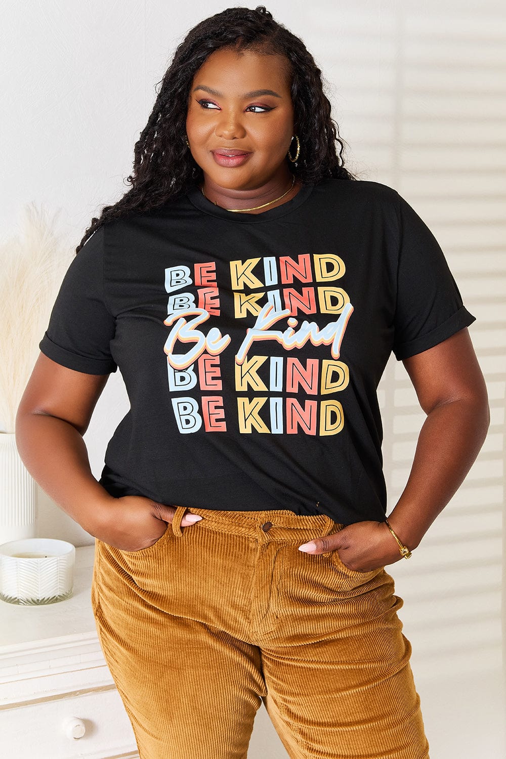 Simply Love T-shirts Black / S Simply Love BE KIND Graphic Round Neck T-Shirt