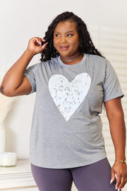 Simply Love T-shirts Gray / S Simply Love Heart Graphic Cuffed Short Sleeve T-Shirt