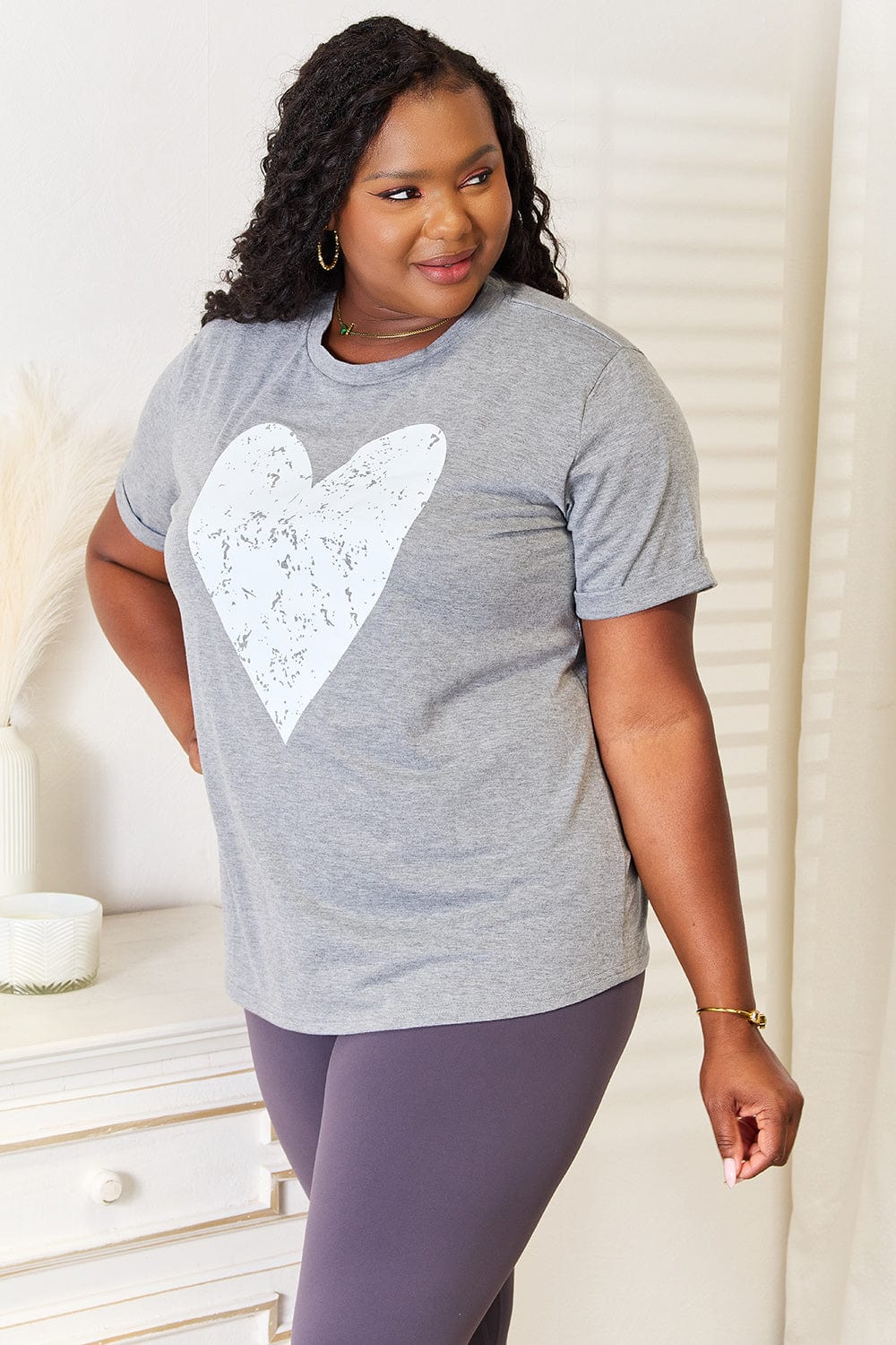 Simply Love T-shirts Simply Love Heart Graphic Cuffed Short Sleeve T-Shirt