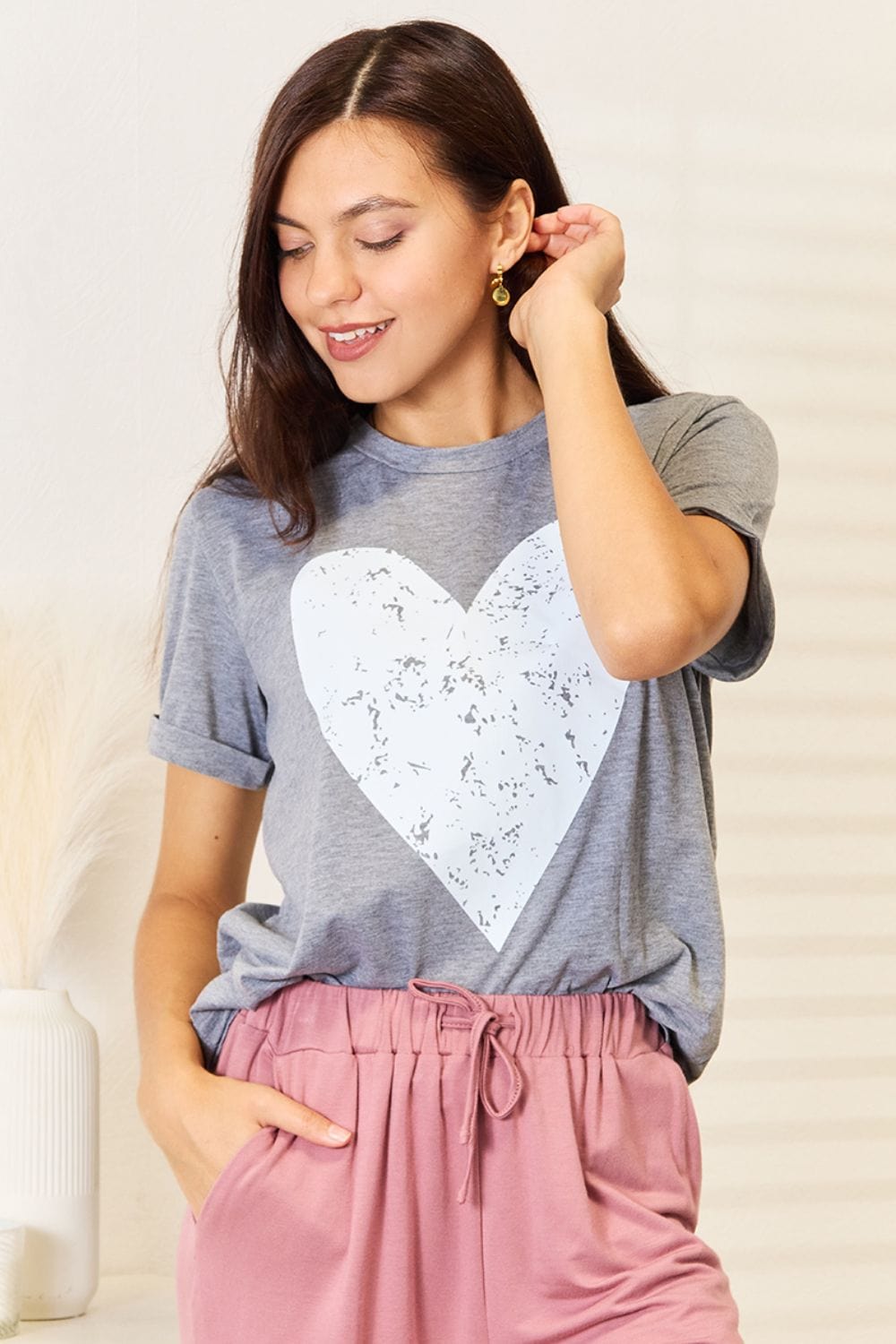 Simply Love T-shirts Simply Love Heart Graphic Cuffed Short Sleeve T-Shirt