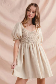 SO ME dresses DUSTY PINK / S SO ME Textured Woven Daily Dress with Puff Sleeves