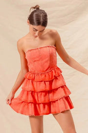 SO ME dresses ORANGE / S SO ME Strapless Ruffle Layered Game Day Cheer Up Dress