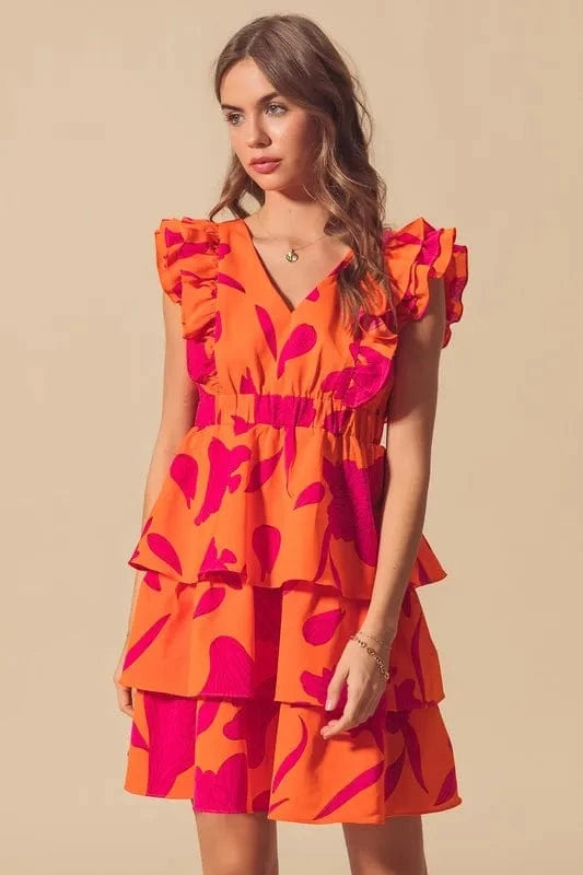 SO ME dresses SO ME Floral V Neck Layered Dress with Elasticized Waist