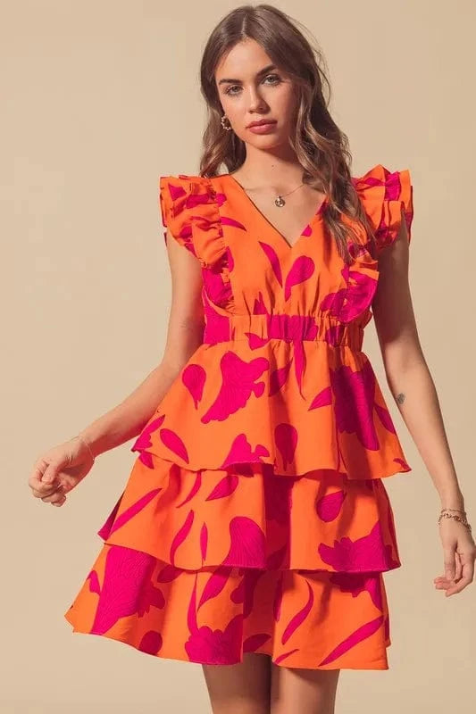 SO ME dresses SO ME Floral V Neck Layered Dress with Elasticized Waist